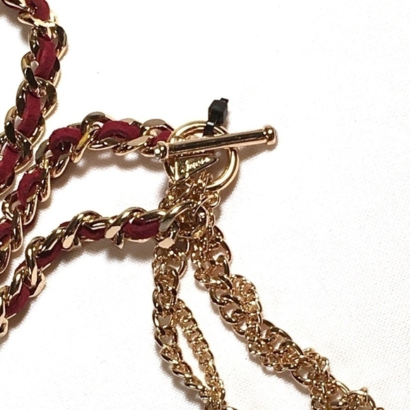 𝅺3/$29! GUESS Long Statement Necklace Gold & Red - Picture 5 of 8
